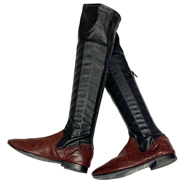 KUDETA Merlot and Black‎ Leather Rear Zip Stretch Tall Boots - Picture 7 of 12